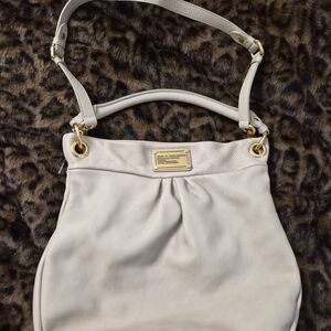 Elegant White Shoulder Bag with Gold Details